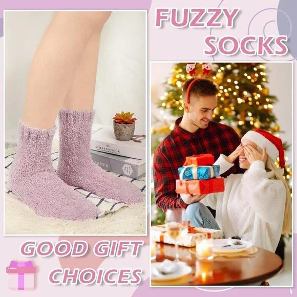 ⭐ 7-Pair Women’s Winter Fuzzy Socks Cozy Fluffy Warm Christmas Gift Set